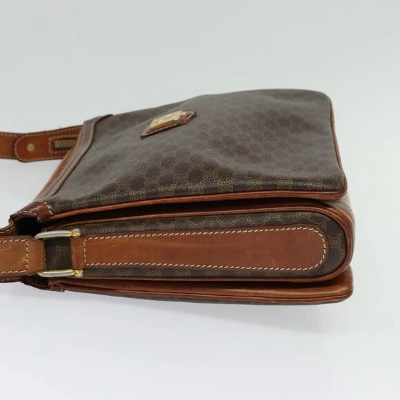 CELINE Macadam Canvas Shoulder Bag PVC Leather Brown Gold - Picture 3 of 16